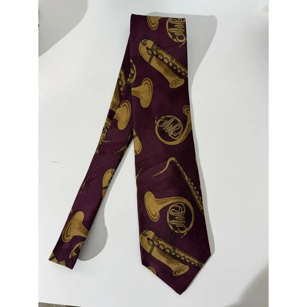 Vintage Mills-Touché Burgundy Gold Musical Instruments 100% Silk Tie France